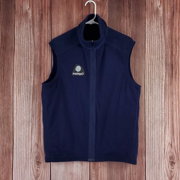 Patagonia Synchilla Mens Size Medium Navy Blue Fleece Vest Cognizant Embroidered - Picture 3 of 11